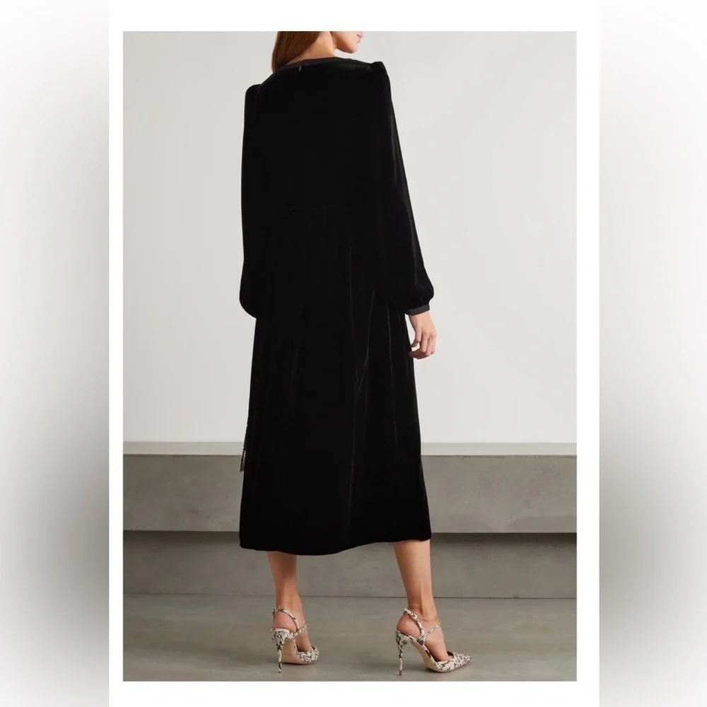 Saloni Camille Bow Velvet Midi Dress Black Embellished Size 2 NWT - Picture 4 of 9